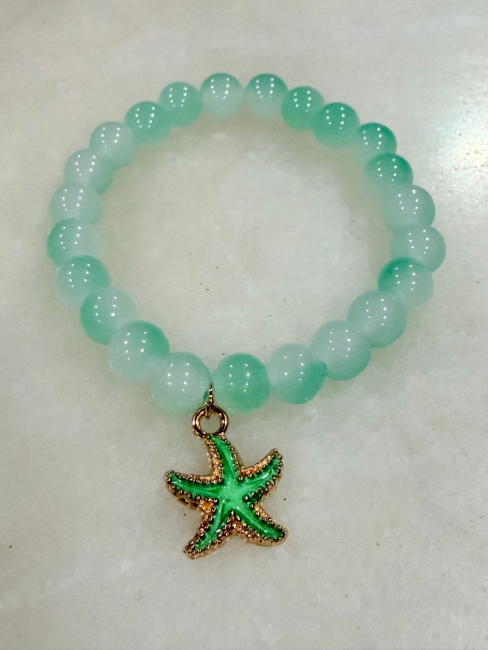 Mint Green Beaded Bracelet with Starfish Charm